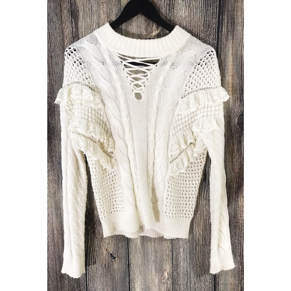 Torn by Ronny Kobo Paige Ruffle Lace Up Sweater - Picture 2 of 7